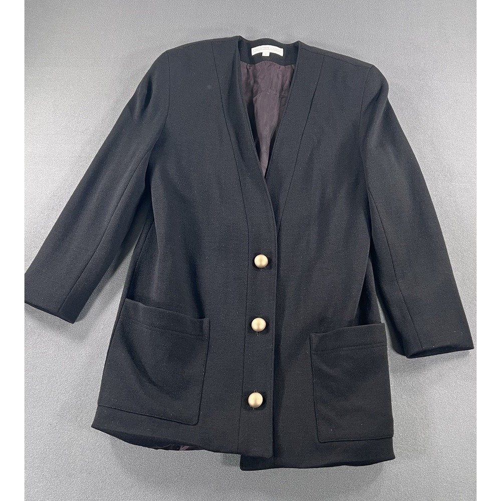 VTG Preston & York Women’s Size 8 Black Merino Wool Cardigan Jacket Gold Buttons